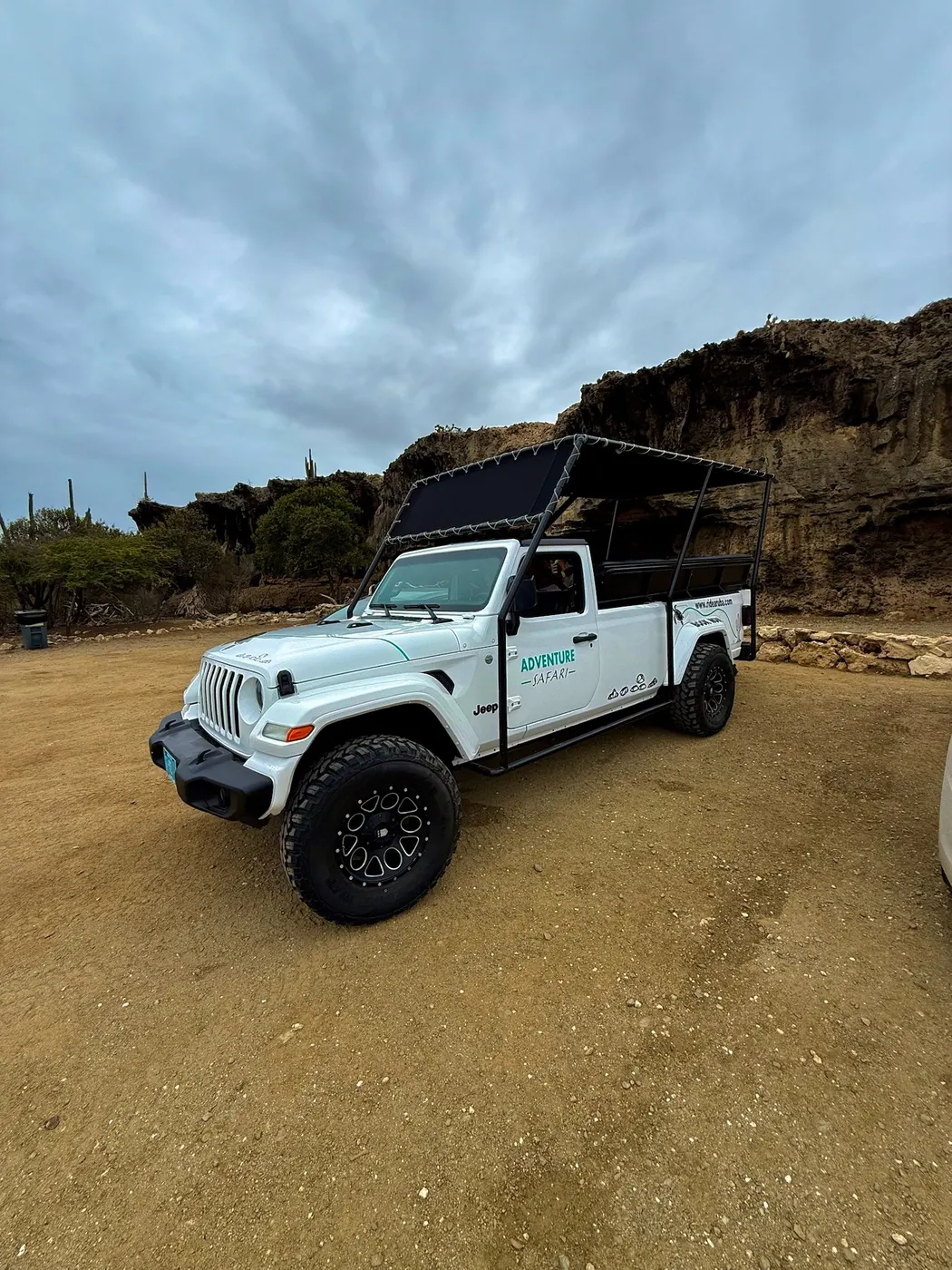 Adventure Safari jeep parked at the Casibari rock formations